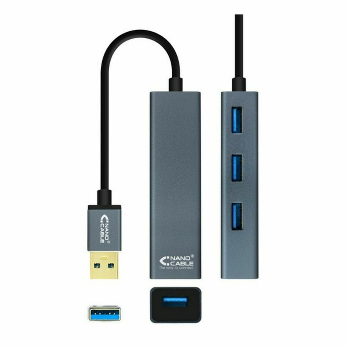 USB HUB 4 Portar NANOCABLE 10.16.4402 Grå